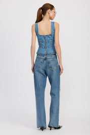 DENIM LACE UP BUSTIER TOP | Tops Daverri Fashions