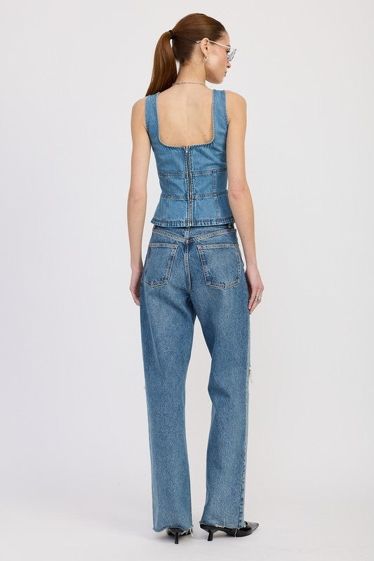 DENIM LACE UP BUSTIER TOP Tops