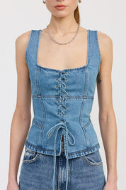 DENIM LACE UP BUSTIER TOP | Tops Daverri Fashions