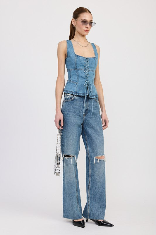 DENIM LACE UP BUSTIER TOP Tops