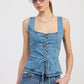 DENIM LACE UP BUSTIER TOP TRUE BLUE Tops