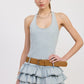 TIERED MINI DRESS WITH HALTER NECK AND BELT LT DENIM Mini Dresses