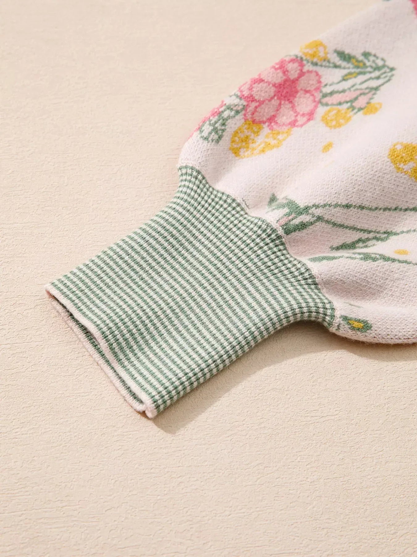 Floral Pattern Striped V Neck Loose Sweater - DAVERRI FASHIONS