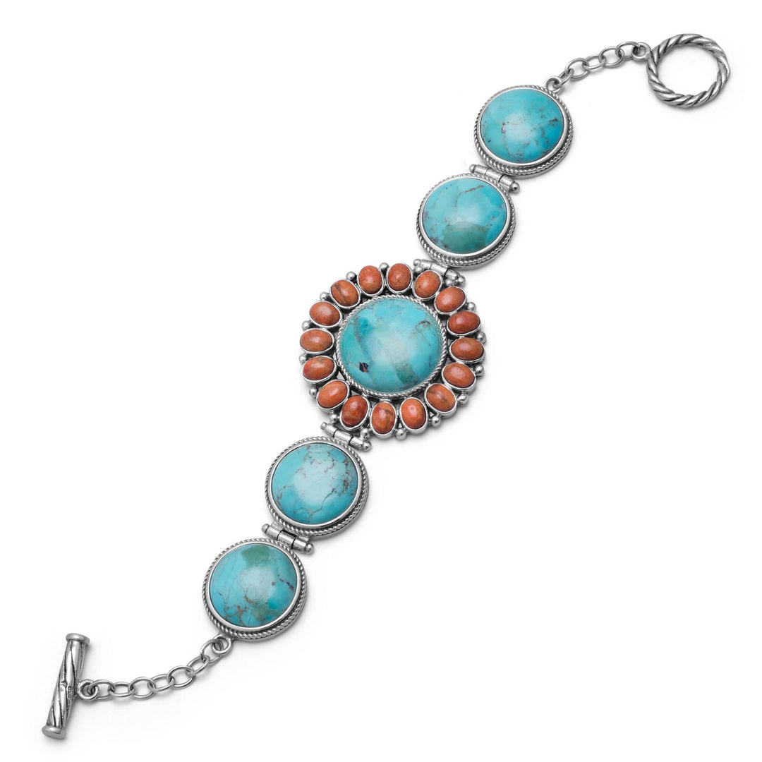 7.5" Reconstituted Turquoise and Coral Sunburst Toggle Bracelet Default Title Bracelets