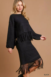 Umgee Crochet Knit Crop Top with Frey Hem | Knit Tops Daverri Fashions
