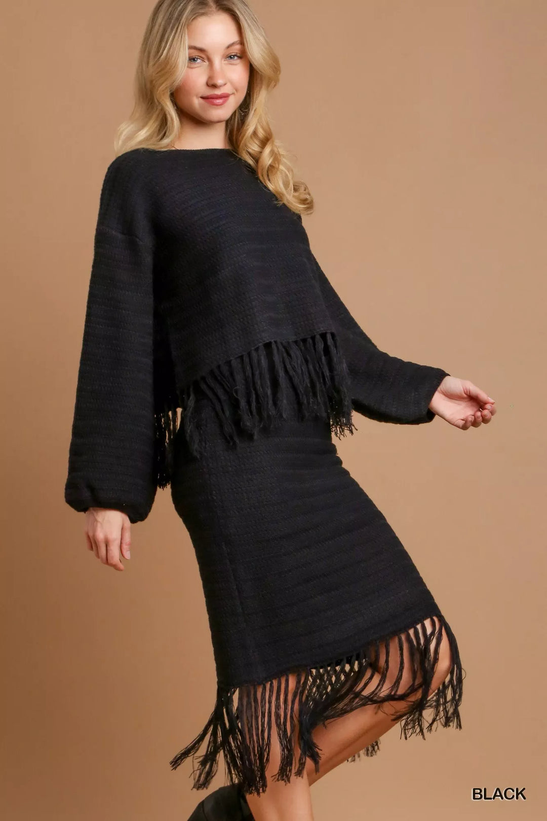 Umgee Crochet Knit Crop Top with Frey Hem | Knit Tops Daverri Fashions