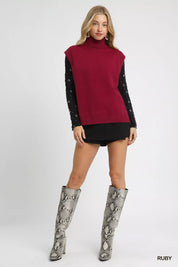 Umgee High-Low Turtleneck Sleeveless Sweater Top | Sweaters Daverri Fashions