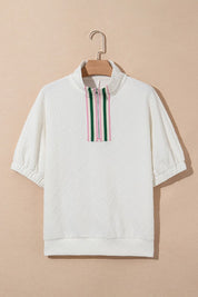 Colorblock Zipper Puff Sleeve Textured Blouse | Blouses Daverri Fashions