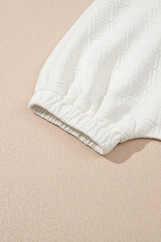 Colorblock Zipper Puff Sleeve Textured Blouse - DAVERRI FASHIONS