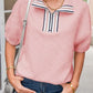 Colorblock Zipper Puff Sleeve Textured Blouse - DAVERRI FASHIONS