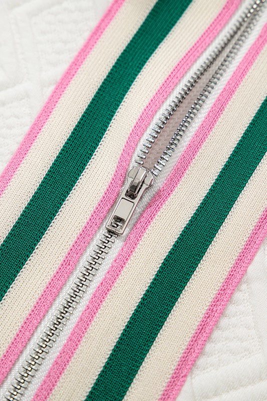 Colorblock Zipper Puff Sleeve Textured Blouse | Blouses Daverri Fashions