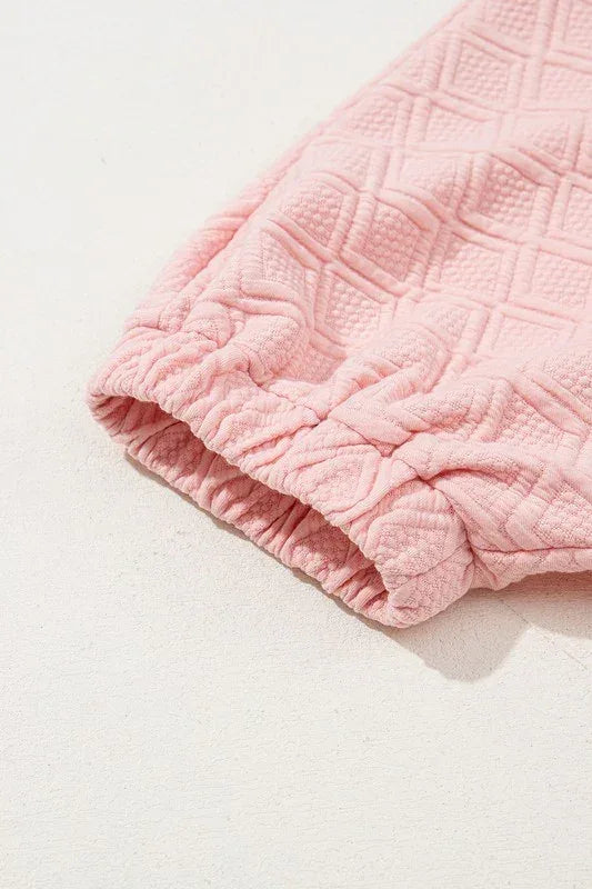 Colorblock Zipper Puff Sleeve Textured Blouse - DAVERRI FASHIONS