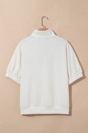 Colorblock Zipper Puff Sleeve Textured Blouse | Blouses Daverri Fashions