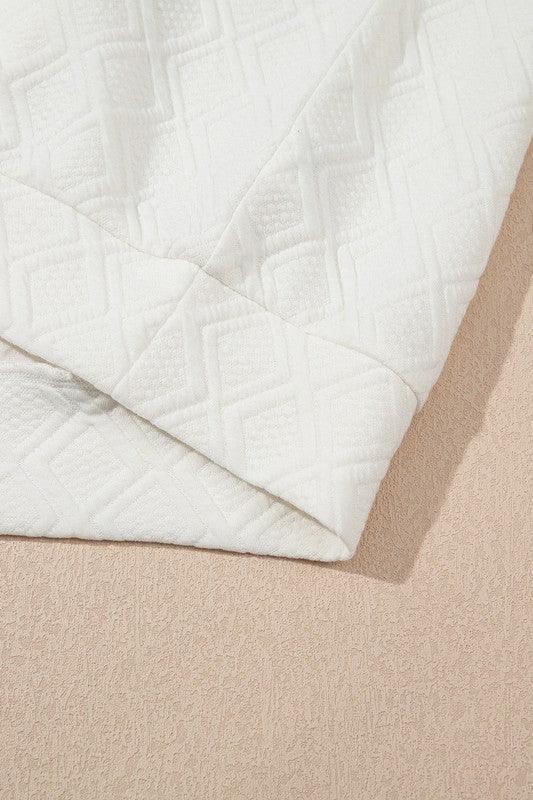 Colorblock Zipper Puff Sleeve Textured Blouse - DAVERRI FASHIONS