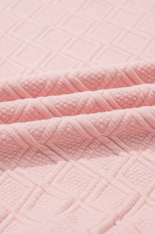 Colorblock Zipper Puff Sleeve Textured Blouse - DAVERRI FASHIONS