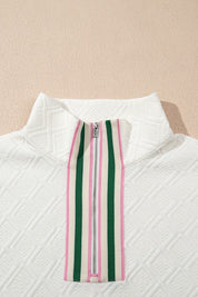 Colorblock Zipper Puff Sleeve Textured Blouse | Blouses Daverri Fashions