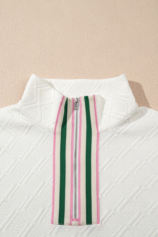 Colorblock Zipper Puff Sleeve Textured Blouse | Blouses Daverri Fashions