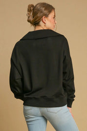 Umgee Johnny Collar Dropped Shoulder Sweatshirt | Daverri Fashions