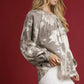 Umgee Full Size Metallic Fabric Blouse with Balloon Sleeves Plus Size - DAVERRI FASHIONS