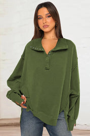 Army Green Exposed Seam Side Slit Long Sleeve Sweatshirt | Sweatshirts Daverri Fashions