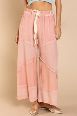 POL Elastic Waistband Wide Leg Pants with Drawstring - DAVERRI FASHIONS
