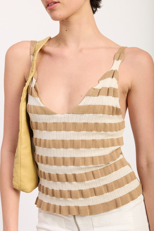 STRIPED RIBBED KNIT CAMI TOP