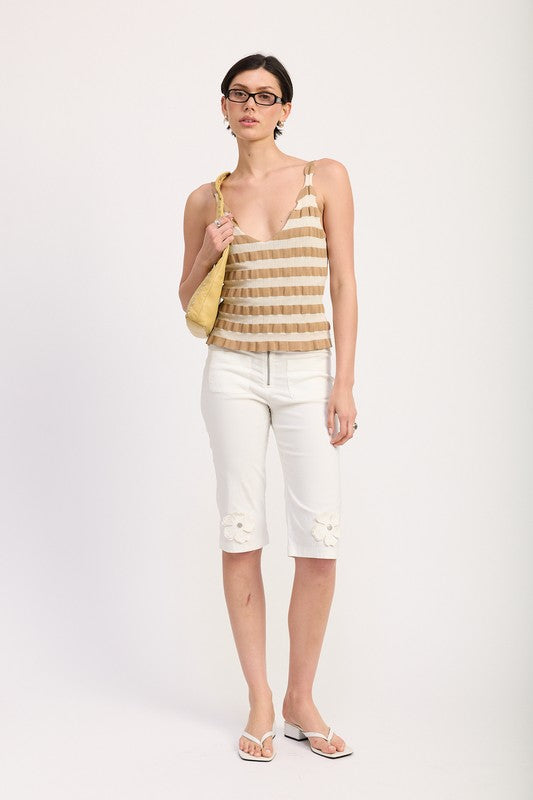 STRIPED RIBBED KNIT CAMI TOP