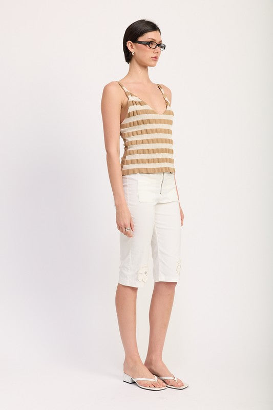 STRIPED RIBBED KNIT CAMI TOP