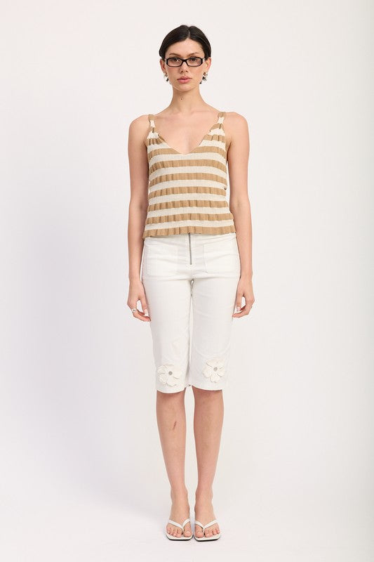 STRIPED RIBBED KNIT CAMI TOP