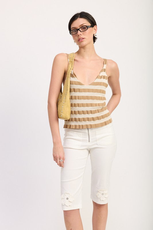 STRIPED RIBBED KNIT CAMI TOP
