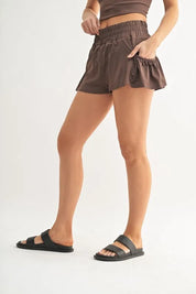 MONO B Smocked High Waist Shorts | Daverri Fashions
