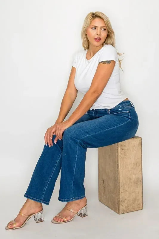 bytos Full Size Cat's Whiskers High Rise Straight Jeans - DAVERRI FASHIONS