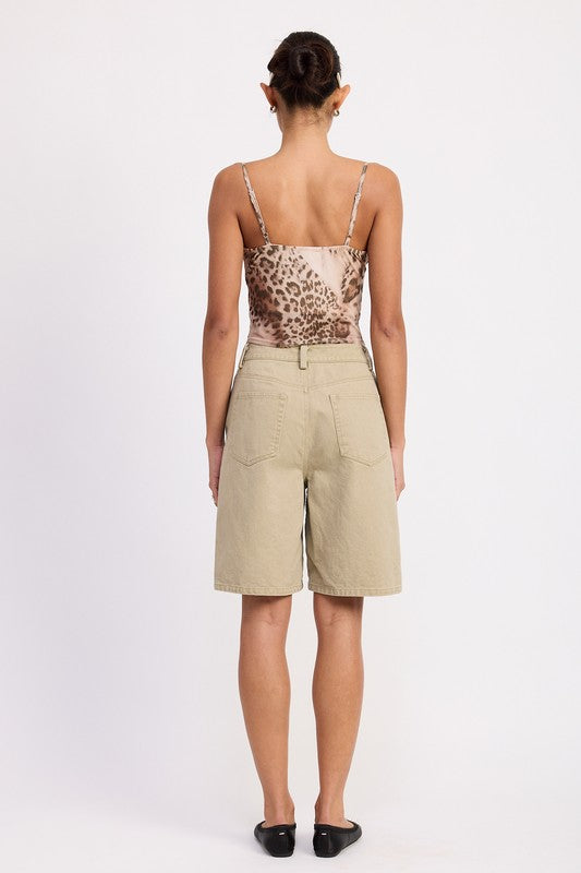 HIGH RISE WIDE LEG DENIM BERMUDA SHORTS Denim Shorts