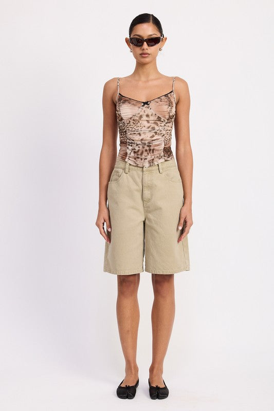 HIGH RISE WIDE LEG DENIM BERMUDA SHORTS Denim Shorts