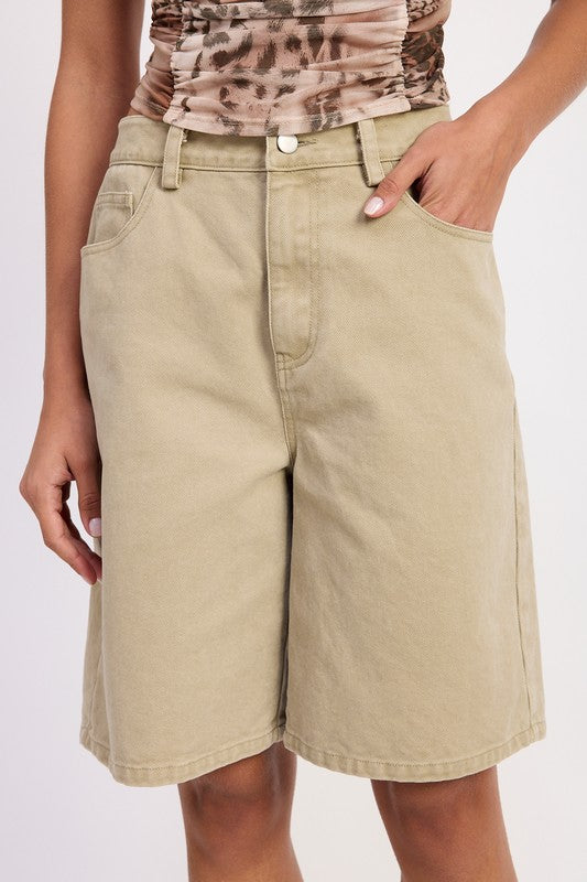 HIGH RISE WIDE LEG DENIM BERMUDA SHORTS Denim Shorts
