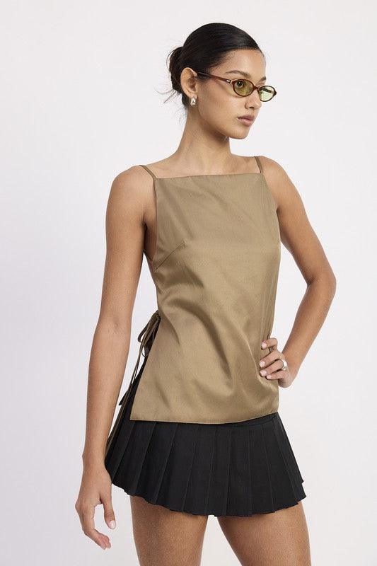 SPAGHETTI STRAP TOP WTIH OPEN BACK ASH BROWN Tops