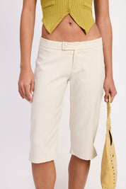 TAILORED MID RISE BERMUDA PANTS WITH FRONT BUTTON | Daverri Fashions