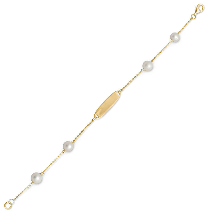 14 Karat Gold Plated ID Bracelet with White Cultured Freshwater Pearls Default Title Bracelets