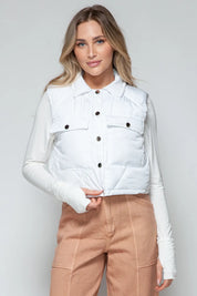 Snobbish Snap Down Quilted Crop Vest | Vest Jackets Daverri Fashions