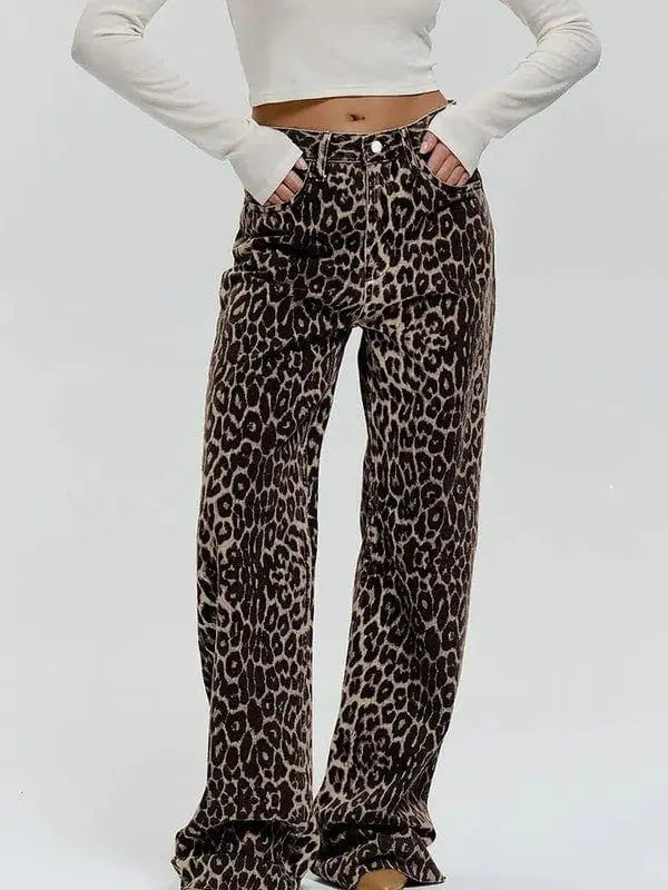Woman wearing a pair of leopard print pants