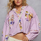 POL Raw Hem Floral Print Cropped Hooded Jacket Pink Purple Jackets