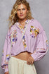 POL Raw Hem Floral Print Cropped Hooded Jacket Pink Purple Jackets