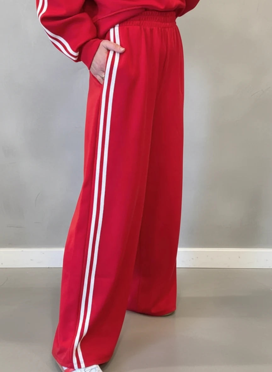 Red and white adidas striped track pants from 2pcs sweat set