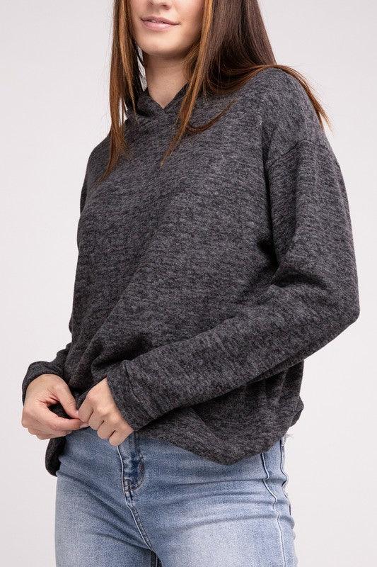 Hooded Brushed Melange Hacci Sweater Sweaters