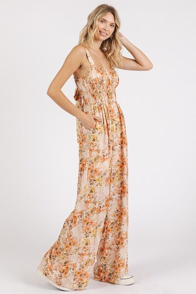 Mittoshop Flower Print Gathered Bust Sleeveless Jumpsuit Jumpsuits