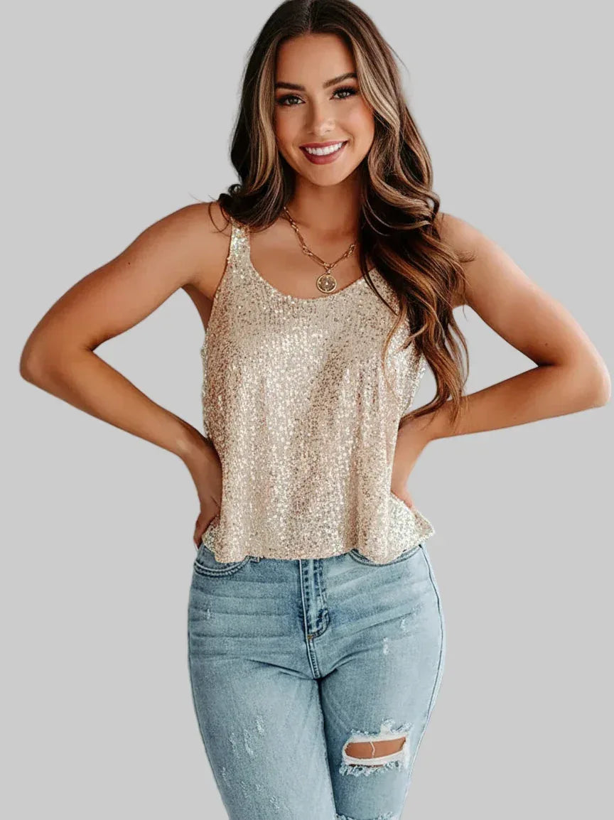 Sequin Scoop Neck Tank - DAVERRI FASHIONS