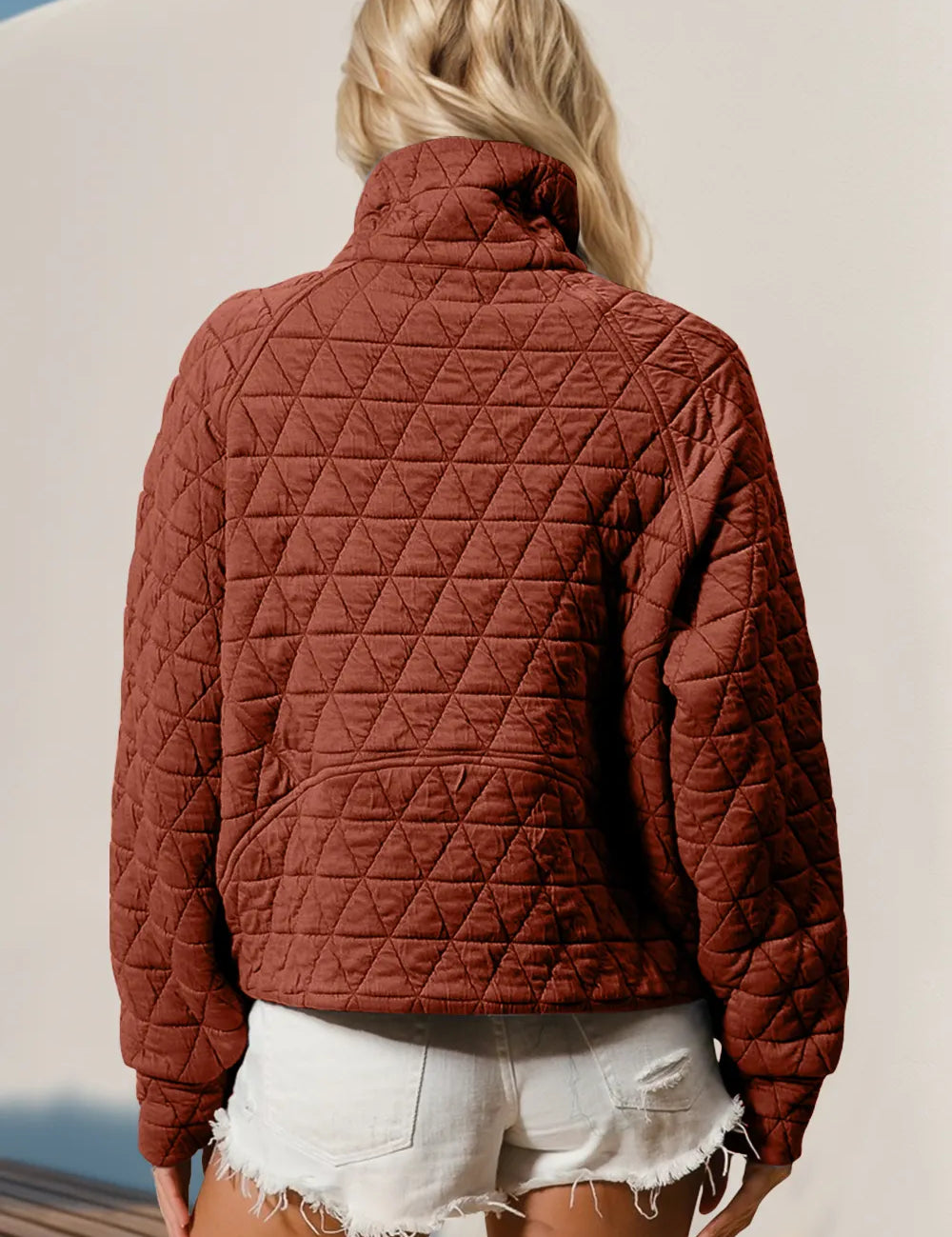 Double Take Half Zip Long Sleeve Quilted Sweatshirt with Pocket | Sweatshirts Daverri Fashions