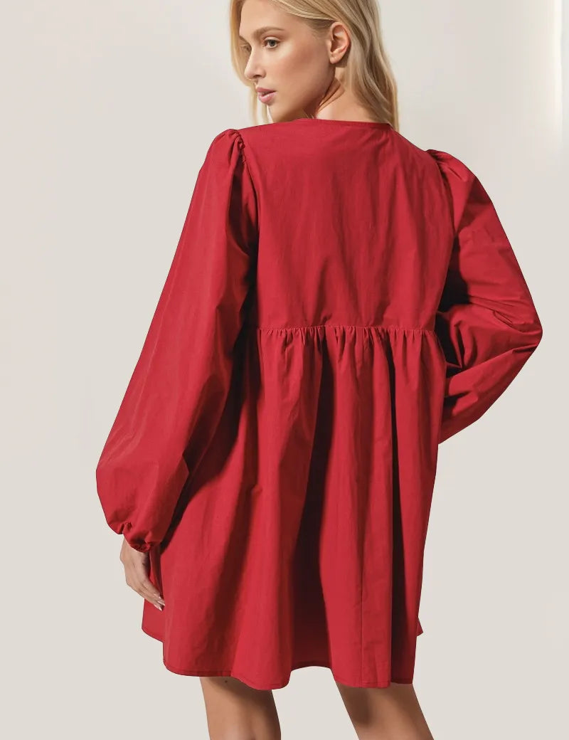 Double Take Christmas Front Tied Long Sleeve Mini Dress | Mini Dresses Daverri Fashions