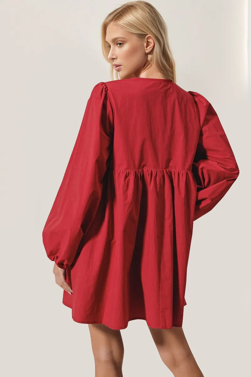 Double Take Christmas Front Tied Long Sleeve Mini Dress | Mini Dresses Daverri Fashions