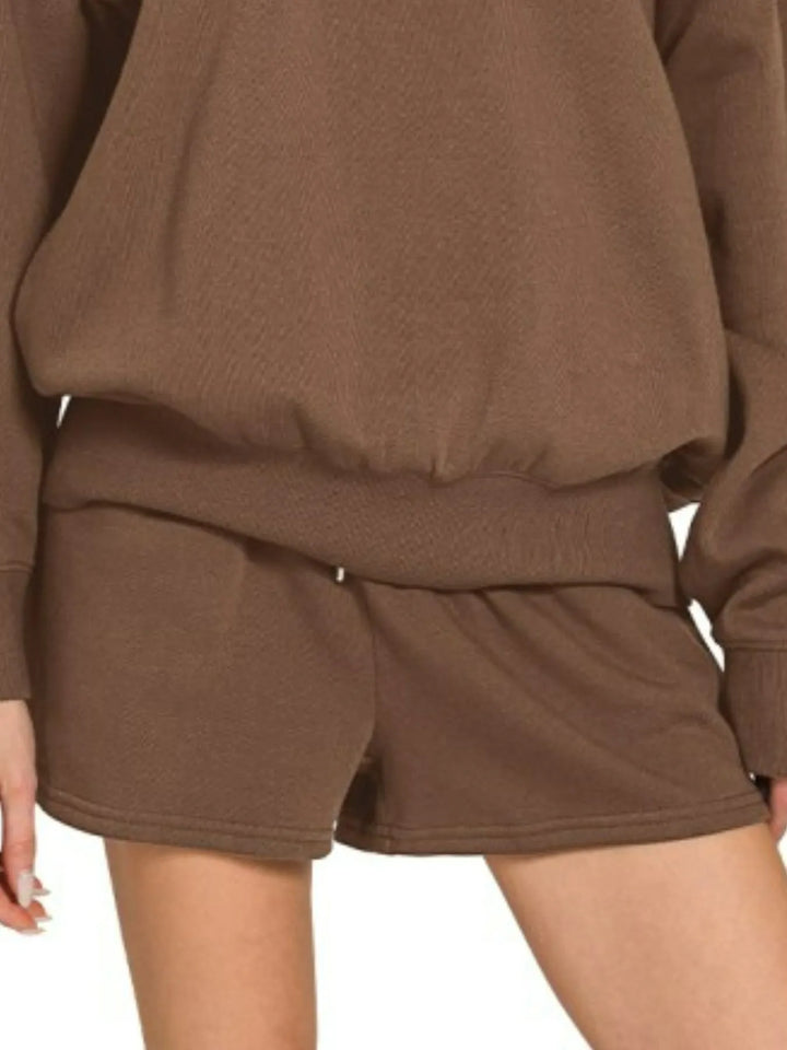 Zenana Fleece Boat Neck Sweatshirt and Shorts Set Outfit Sets